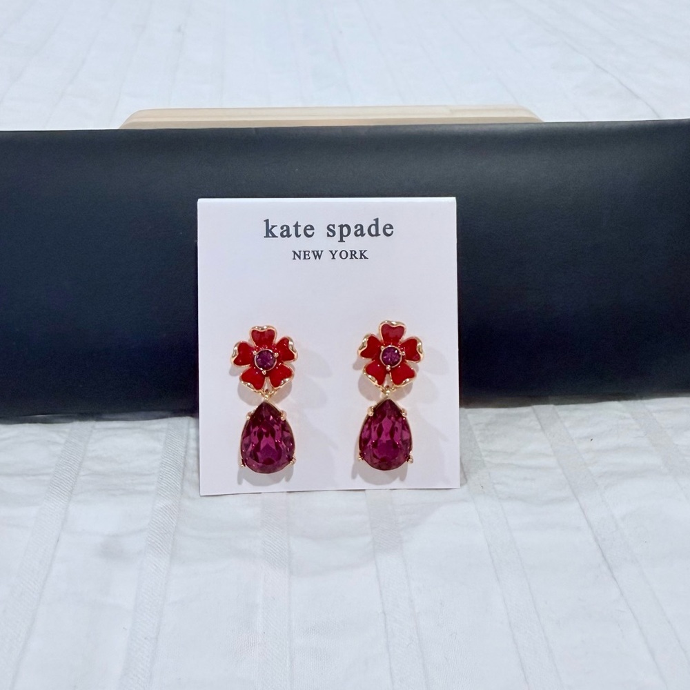 Kate Spade Red and Gold Floral Earrings